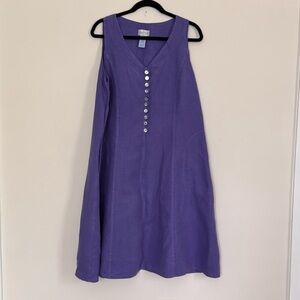 Lilac-Purple Sleeveless linen Dress with Button Detail